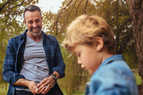 Happy father and son at the park