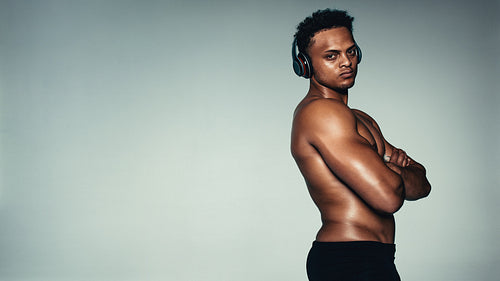 Male model with muscular build