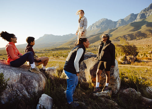 Group hiking together in scenic outdoors