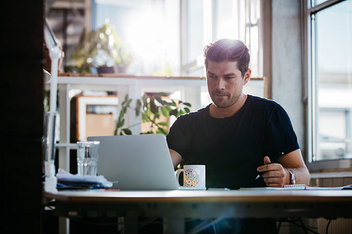 Handsome young businessman working at his desk