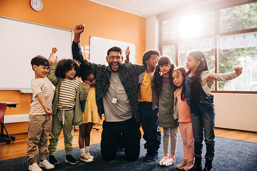 Lifestyle of learning: co-ed elementary school children excited for first day of class