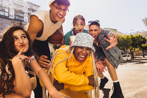 Young people having fun together in the city