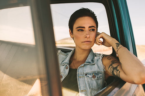 Woman sitting in a car