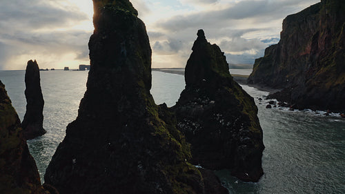 Flying through rock on Reynisfjara beach