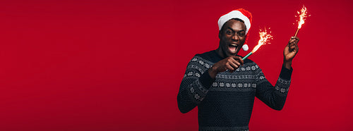 Man celebrating Christmas eve