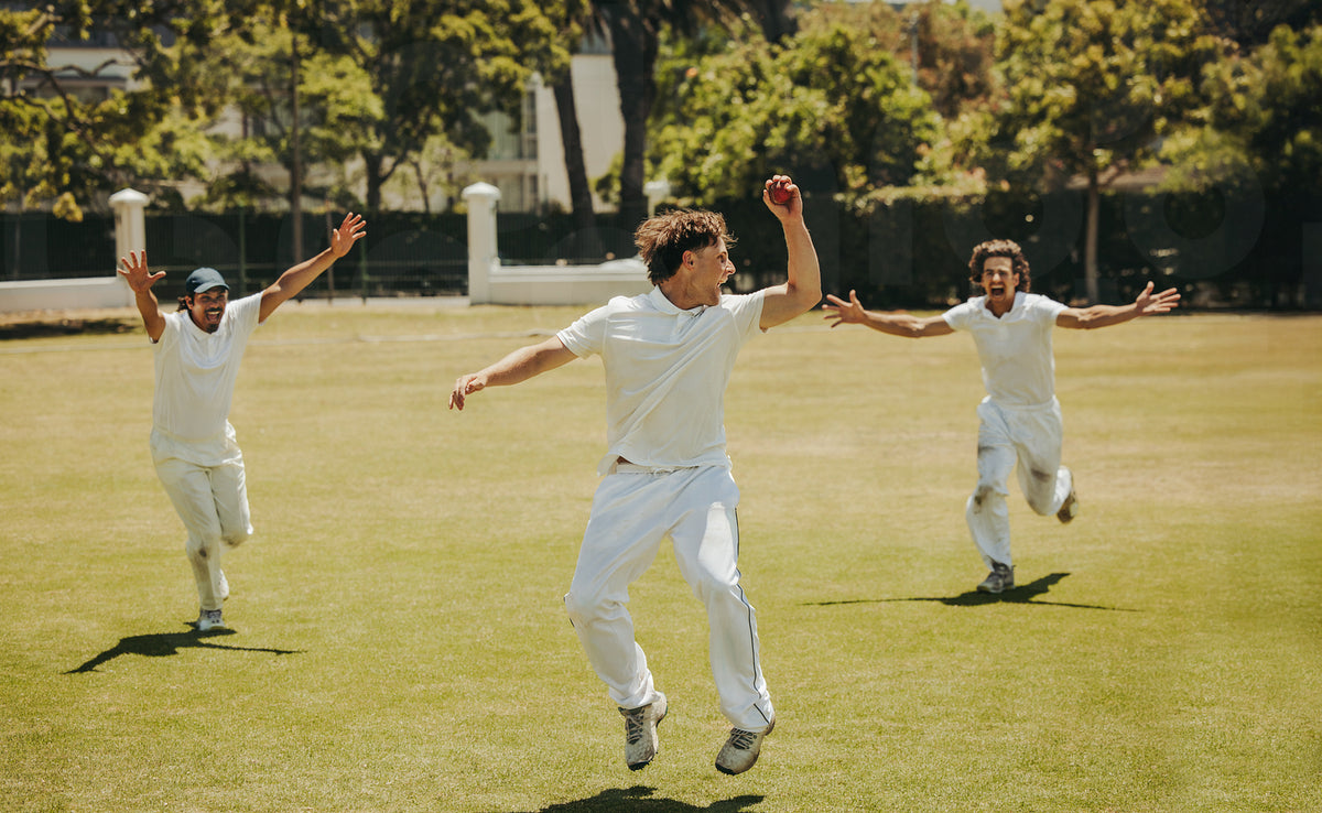 Cricket team celebrates successful catch during thrilling fielding mom ...