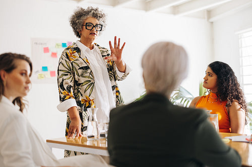 Businesswoman leading a meeting with her colleagues