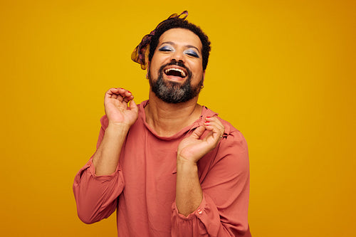 Elegant drag queen looking happy