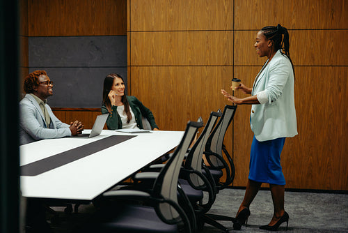 Team collaboration during a professional boardroom meeting