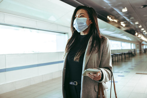 Woman air traveling during pandemic