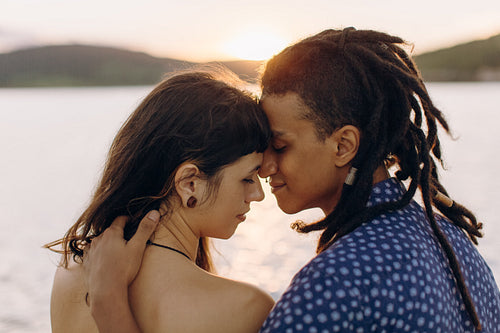 Affectionate young couple bonding during a vacation