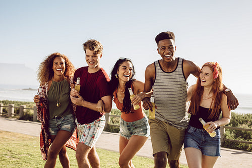 Carefree friends having a great time together