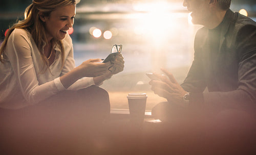 Business colleagues during coffee break