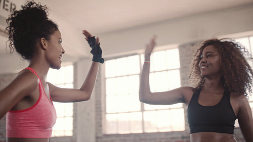 Girls in gym after successful training session