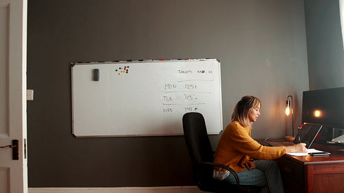 Remote work in the pandemic: Female professional having a virtual meeting in her home office
