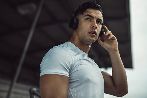 Man taking break from workout