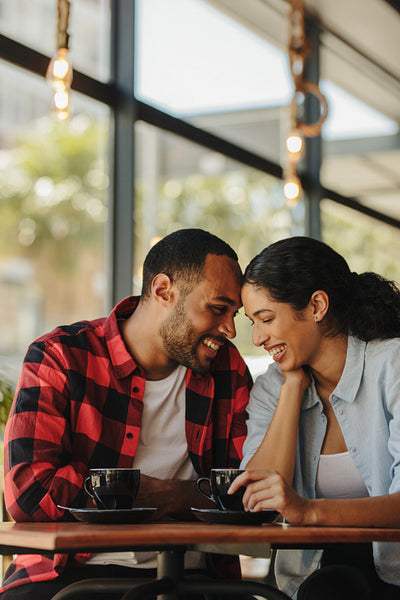 Loving couple at a coffee shop together