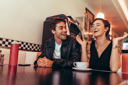 Couple having fun at a restaurant