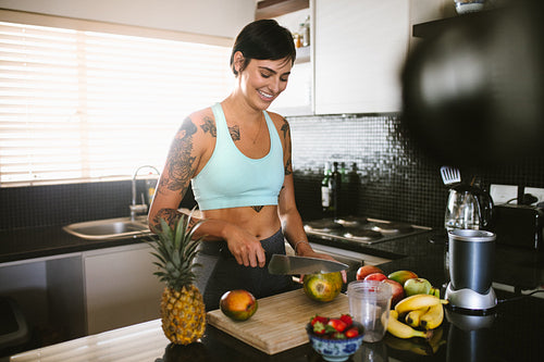 Female food vlogger recording content on camera