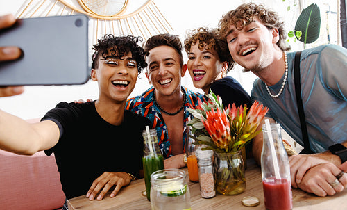 Taking selfies during lunch