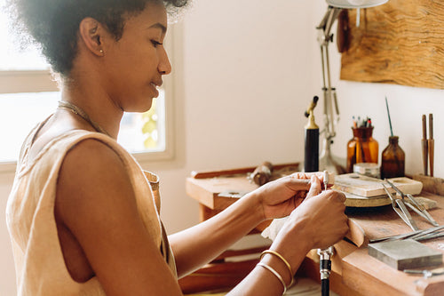 Hand made jewelry making in progress