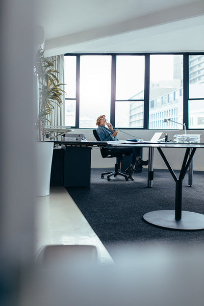 Businesswoman talking on landline phone