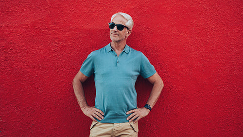 Handsome senior man looking at copy space