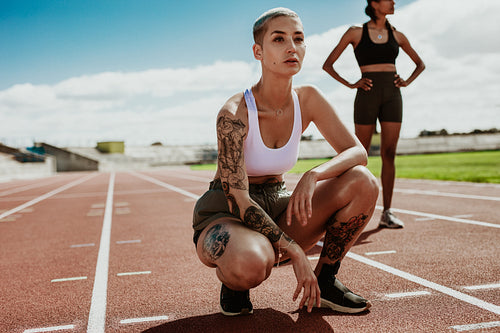 Young athletes preparing to race