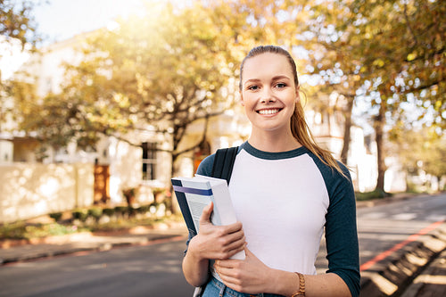 Female university student going to college