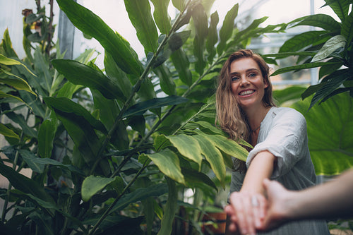 Couple in tropical botanical garden