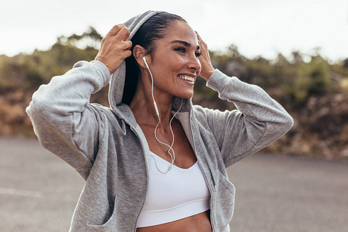 Smiling female on morning walk