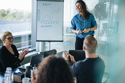 Business colleagues applauding after a presentation