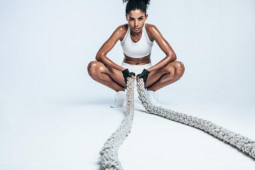 Woman looking exhausted after cross training