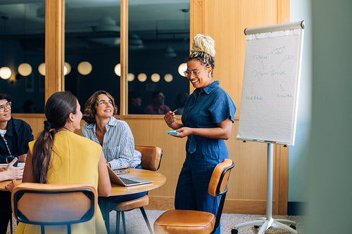 Business team discussing strategy during an engaging office meeting