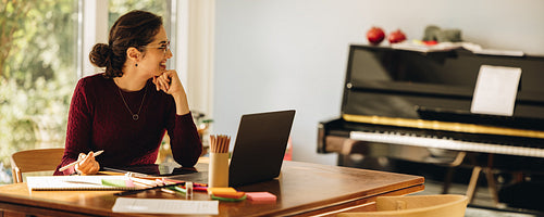 Happy illustrator working from home