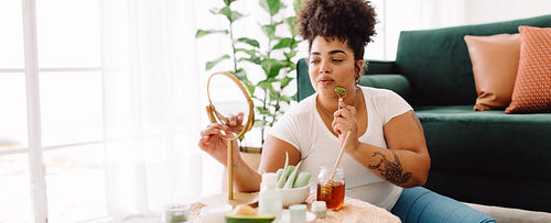 Woman doing beauty care at home