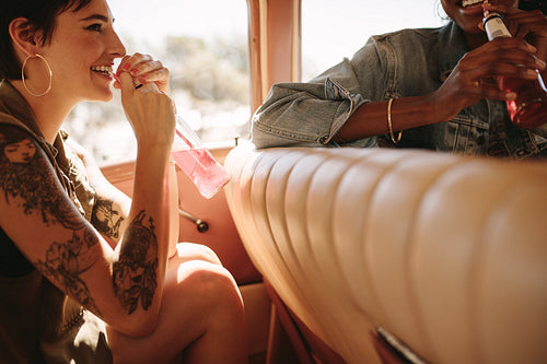 Friends enjoying on a road trip