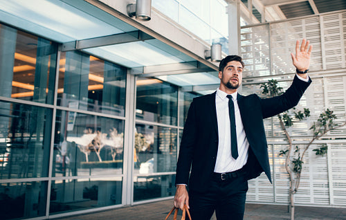 Handsome businessman calling car