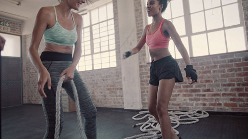 Woman in gym after successful training session