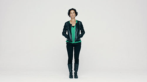 Stylish woman wearing a leather jacket