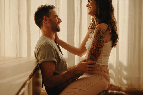 Intimate couple enjoying a tender moment together