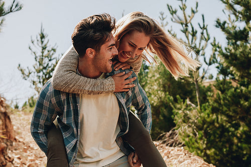 Couple enjoying themselves on a hiking day