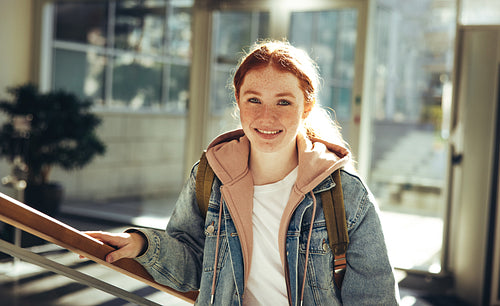 Student smiling in university