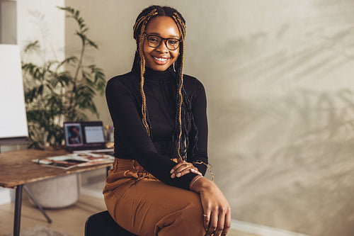 Smiling freelancer looking at the camera