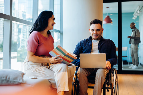 Business friends collaborating in an office space