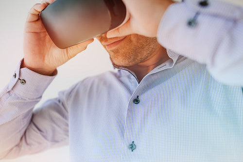 Businessman using the virtual reality headset
