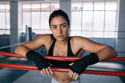 Female boxer inside a boxing ring