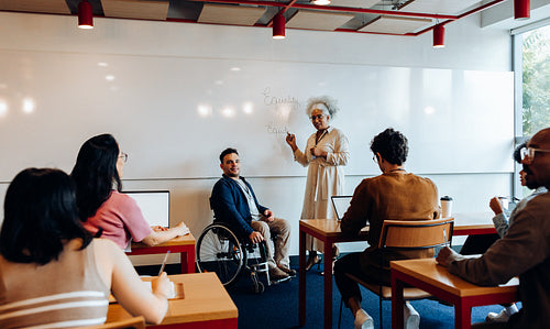 Diverse classroom meeting in inclusive session