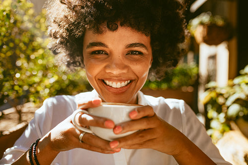 Woman having a refreshing coffee