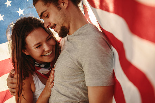 Couple in love under American flag